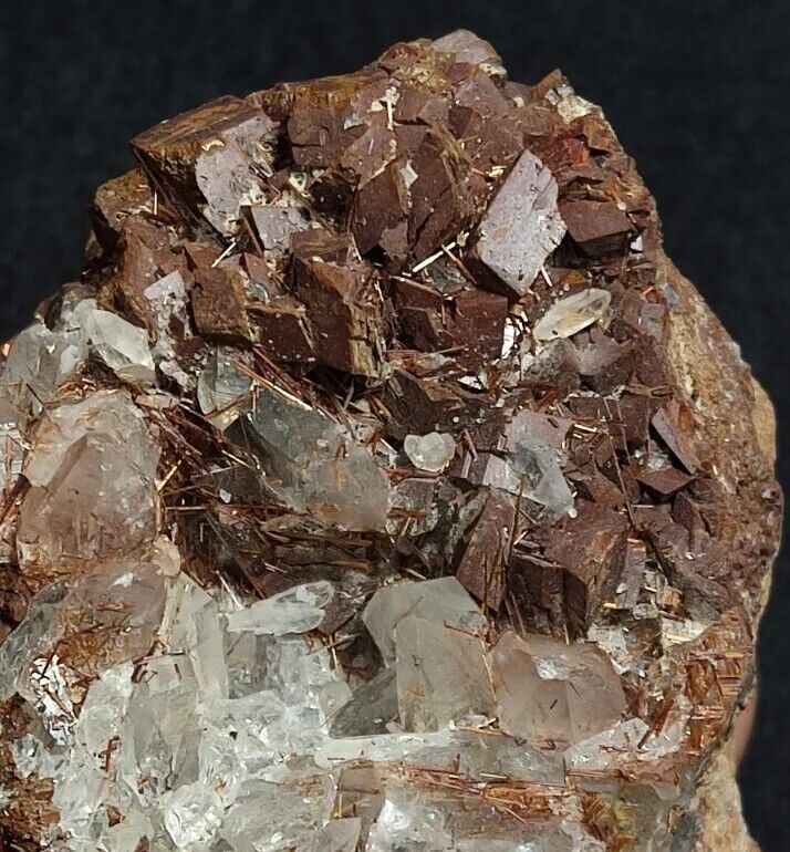 Natural Siderite Cluster on Matrix with Rutiles and Quartz 156 grams