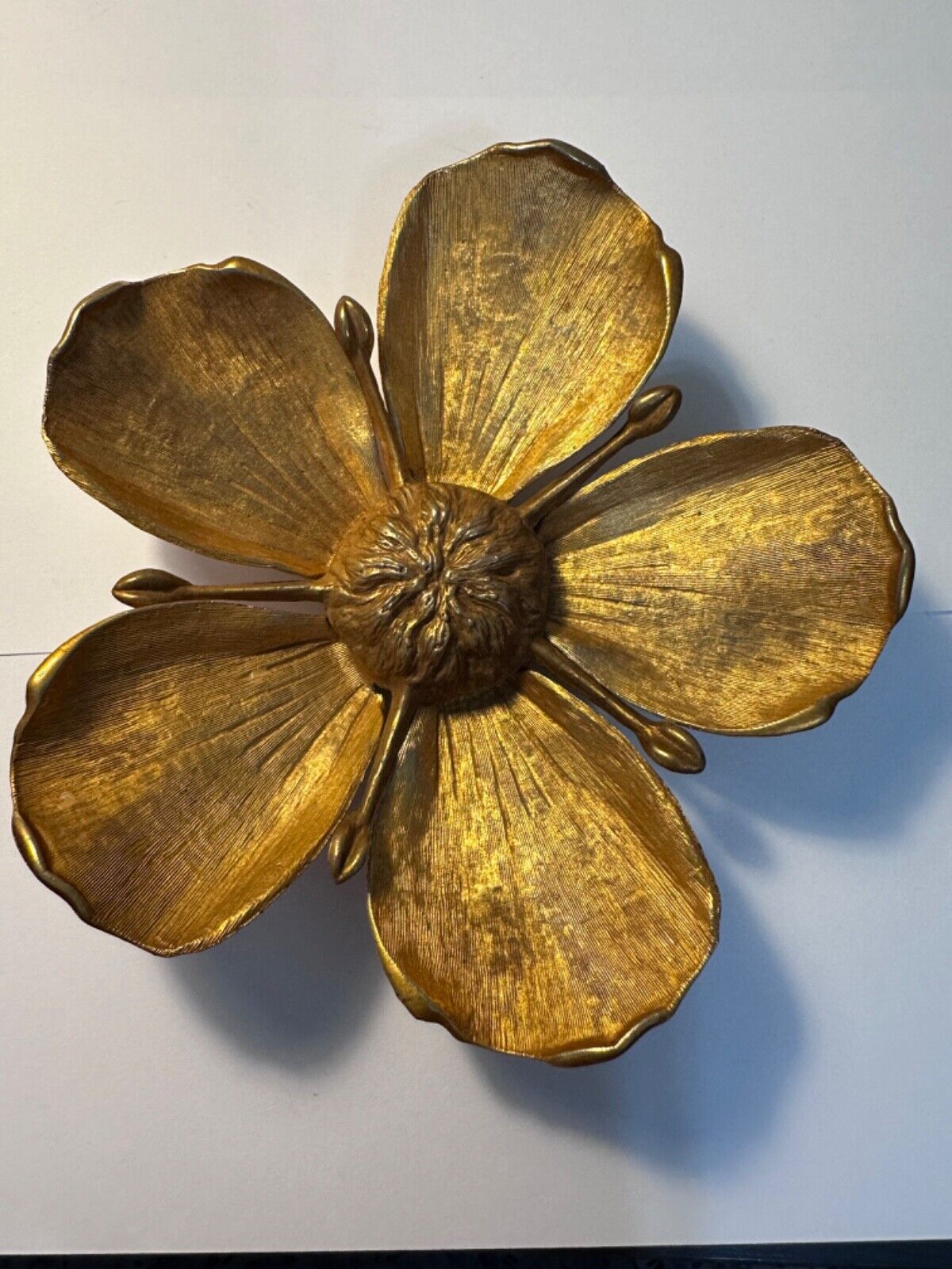 Gold Plated Vintage Flower Floral Shaped Metal Ashtray
