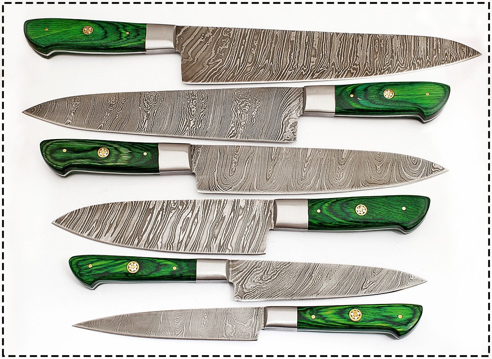 6 Pc's Beautiful Custom hand made Damascus steel Chef knife Set. (ZE-1071-G)