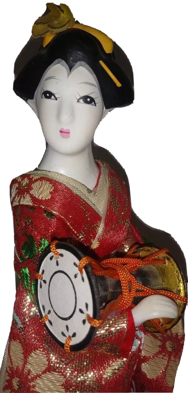 Japan Doll Figurine Red Kimono Mitsukoshi Yoshitoku Drum ; 9.5\