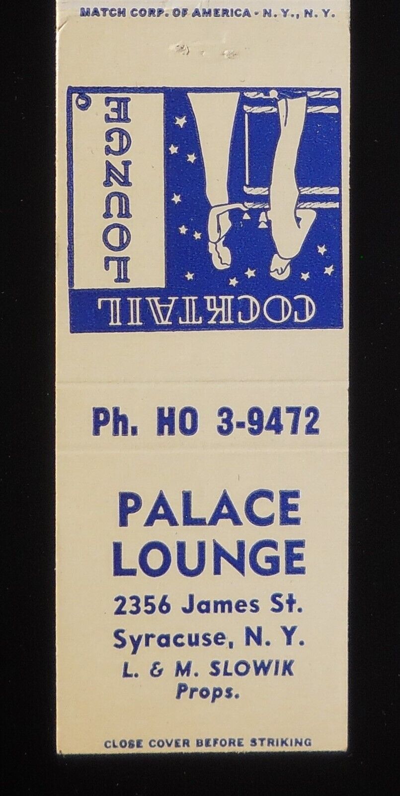 1960s Palace Lounge L. & M. Slowik 2356 James St. Cocktails Syracuse NY Onondaga