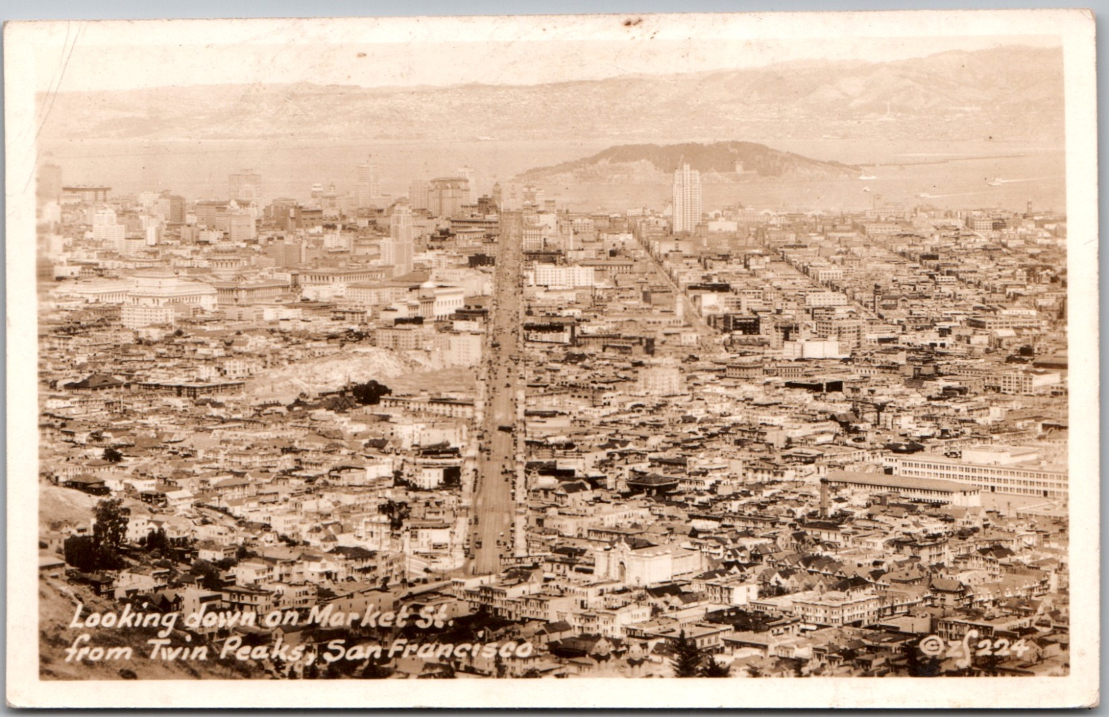 RPPC San Fransisco California Market Street From Twin Peak View Vintage Postcard