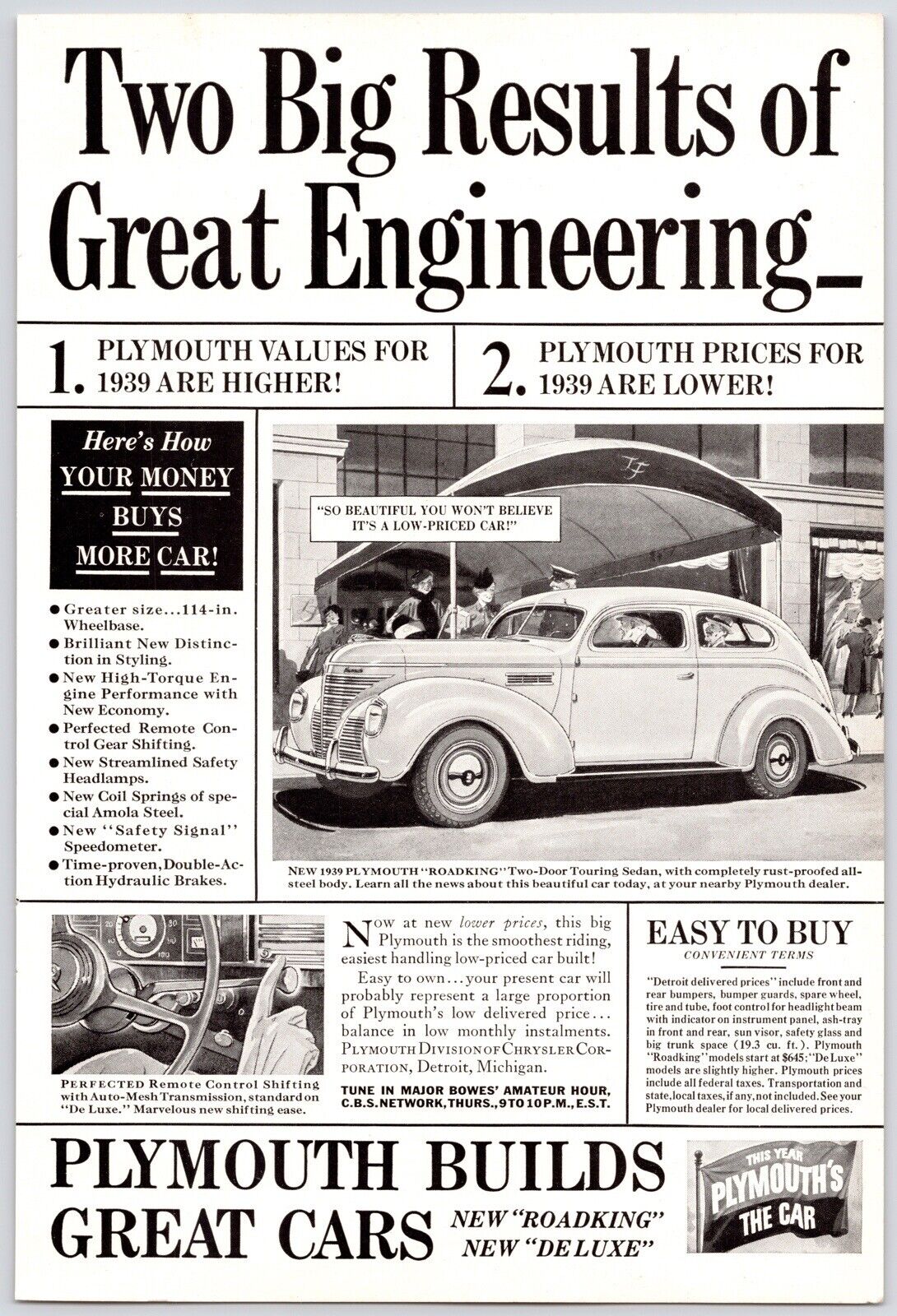1939~Plymouth~Roadking Two Door Sedan~Vintage 30s Print Advertisement Ad
