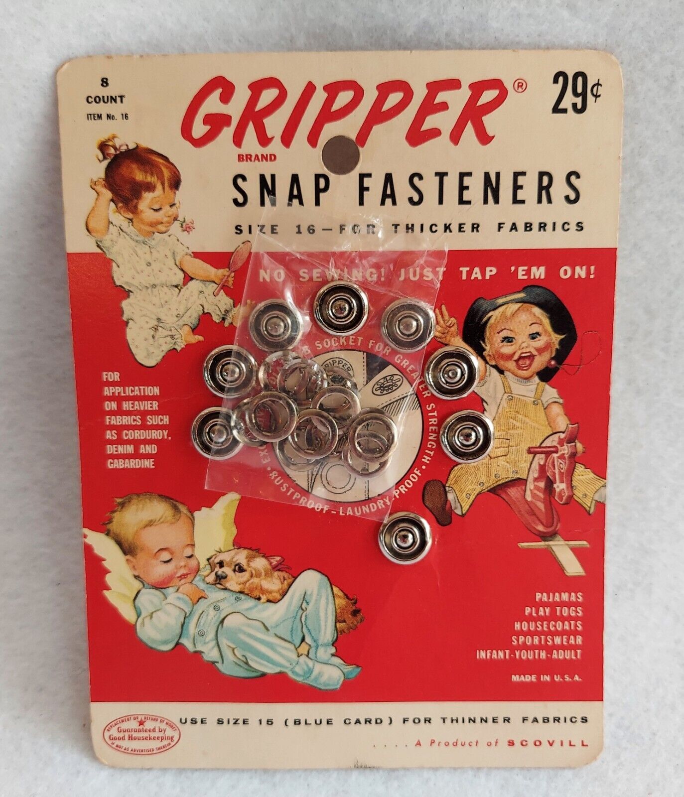 Vintage Snap Fasteners Gripper Size 16 Made In USA 8 Count Excellent Condition 