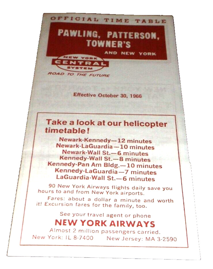 OCTOBER 1966 NEW YORK CENTRAL NYC PAWLING PATTERSON TOWNER'S PUBLIC TIMETABLE