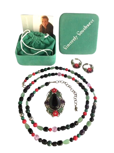Carolyn Pollack QVC Sterling Multi-Gemstone Matching Necklace Pendant & Earrings