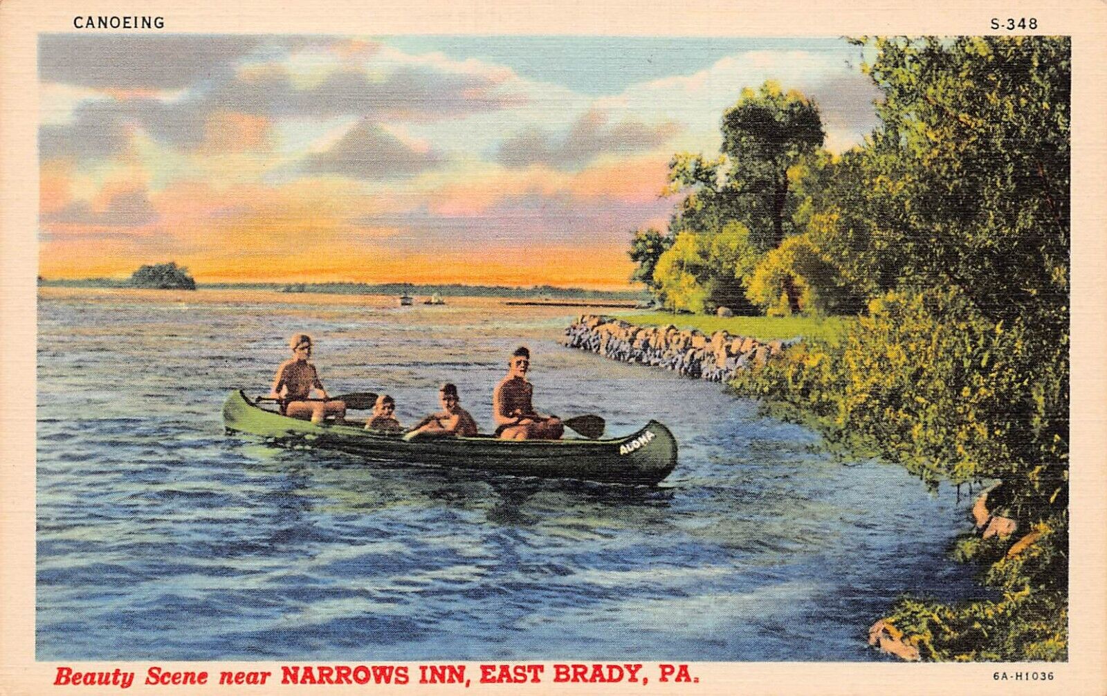 East Brady PA Clarion County Narrows Inn Canoe Boy Scouts Vtg Postcard A52