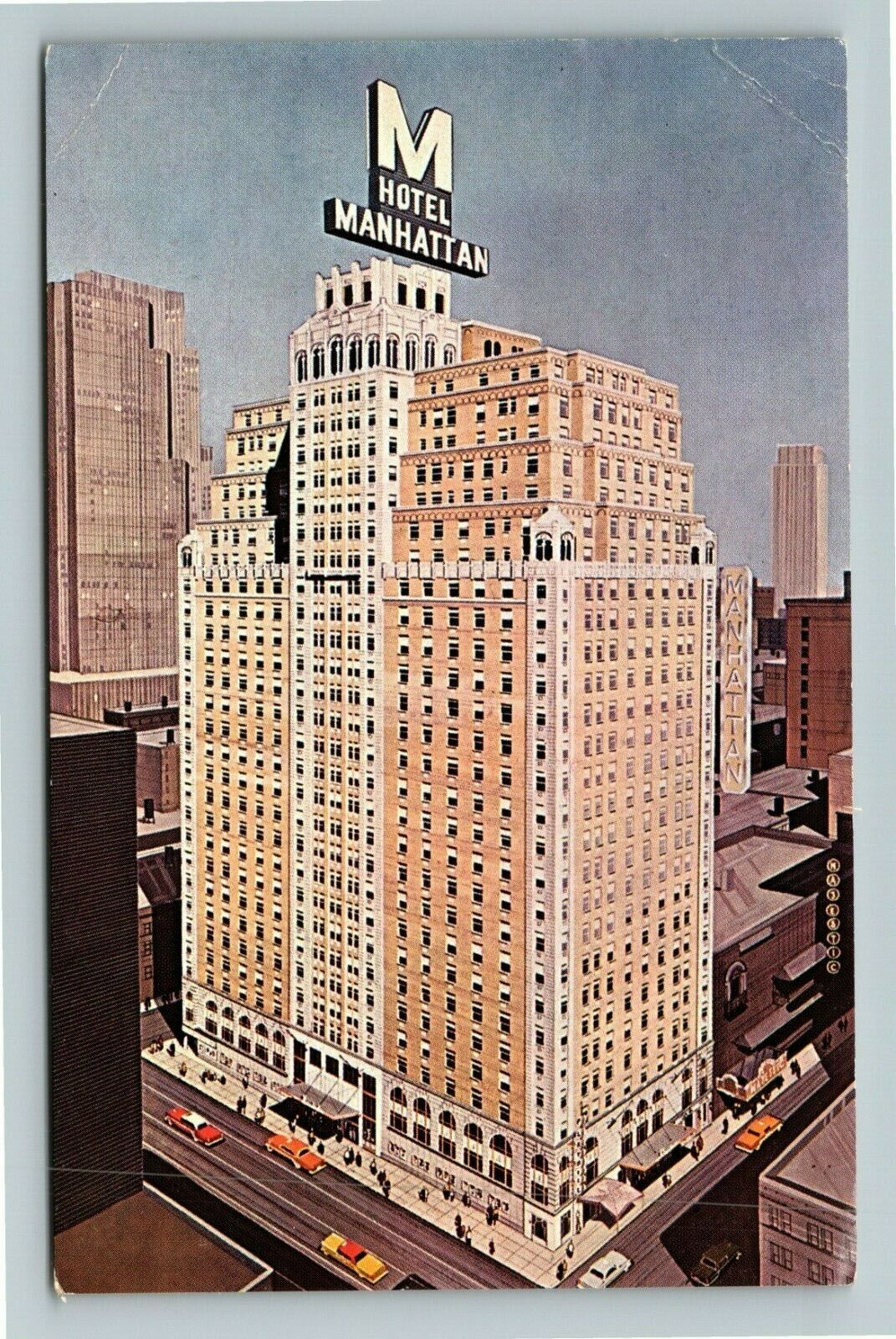 Manhattan NY-New York Motel Manhattan Theater District Aerial Vintage Postcard