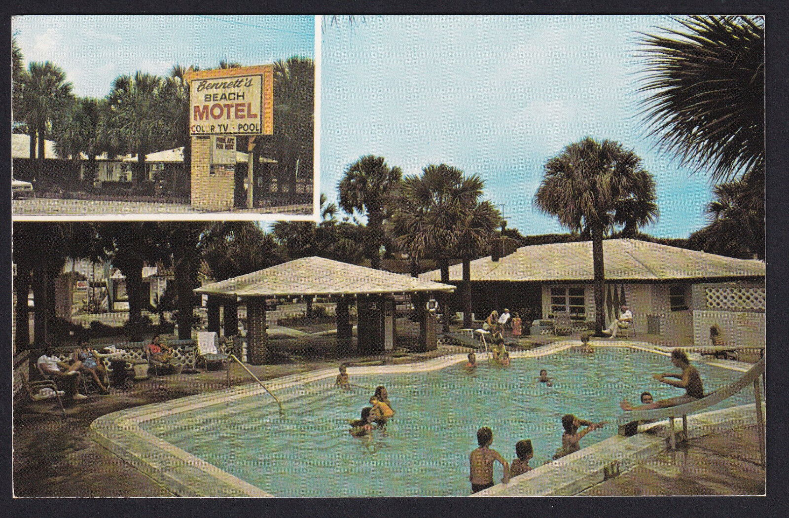 Florida-FL-Atlantic Beach-Bennett\'s Beach Motel-Swimming Pool-Vintage Postcard