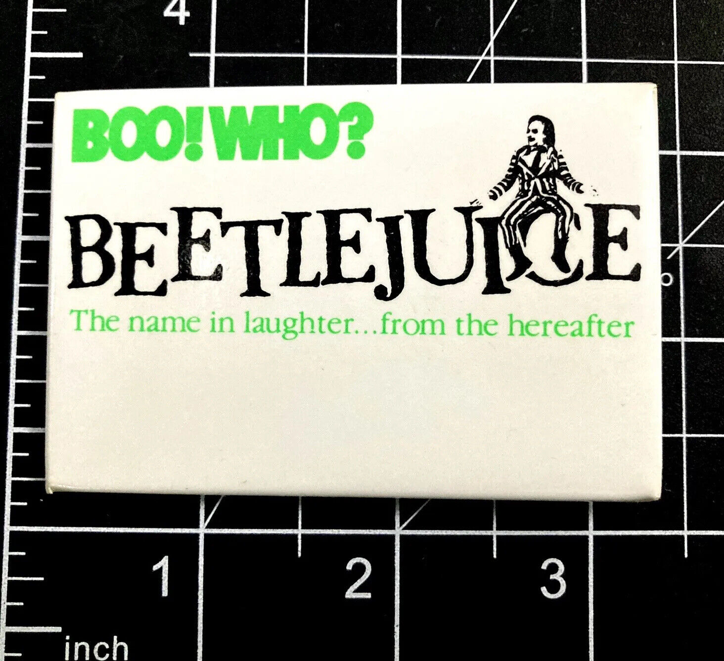 Vintage Beetle Juice 1988 Tim Burton BeetleJuice Movie BOO HOO Promo Button Pin