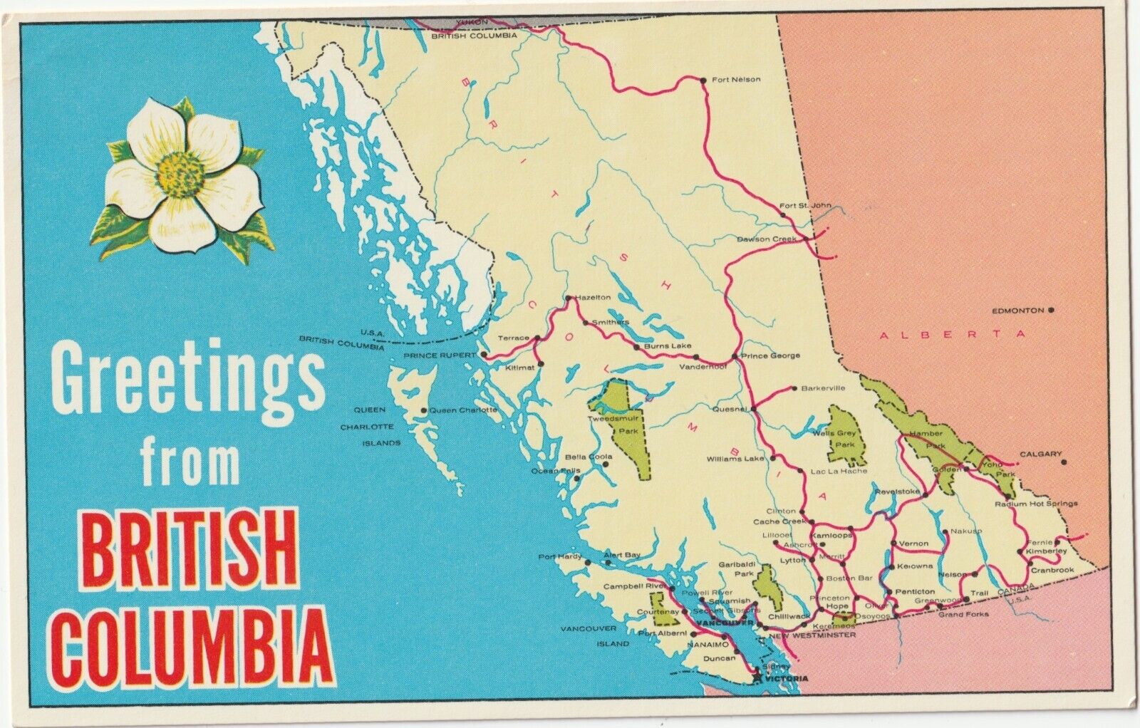 Greetings From British Columbia, Canada-vintage unposted postcard