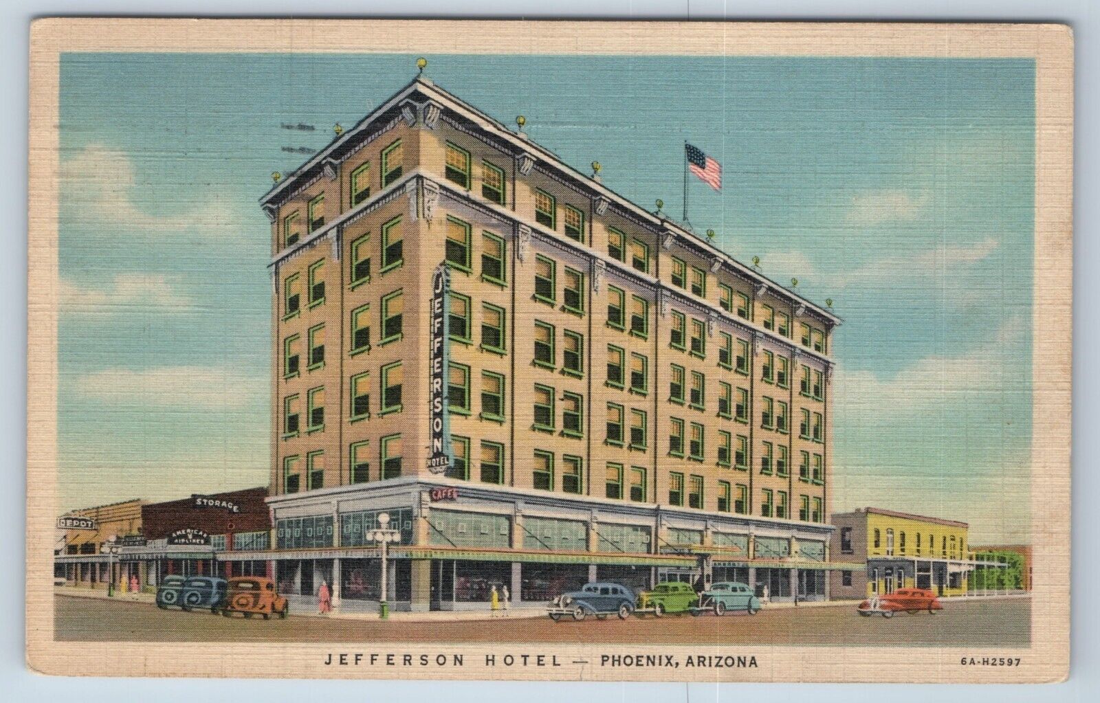 Postcard Jefferson Hotel Phoenix Arizona American Airlines Depot Cafe