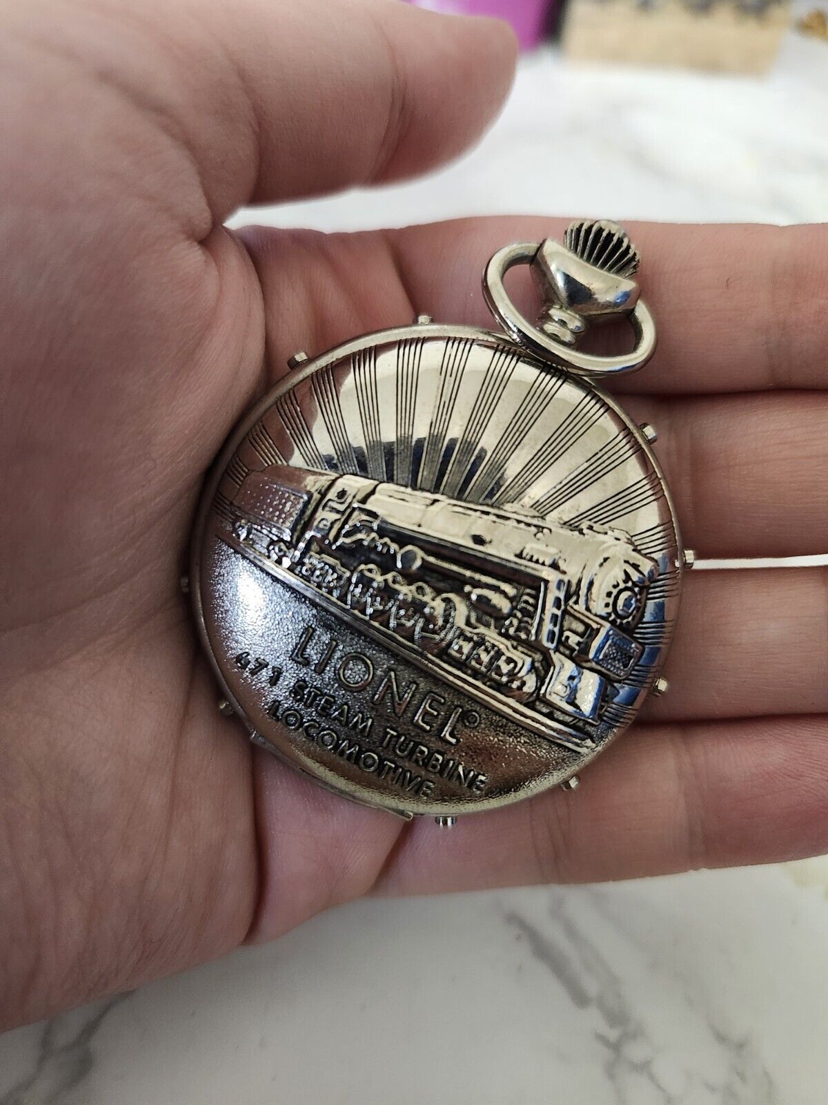 Lionel Train 100th Anniversary Pocket Watch Vintage 90s Silver Collectible 