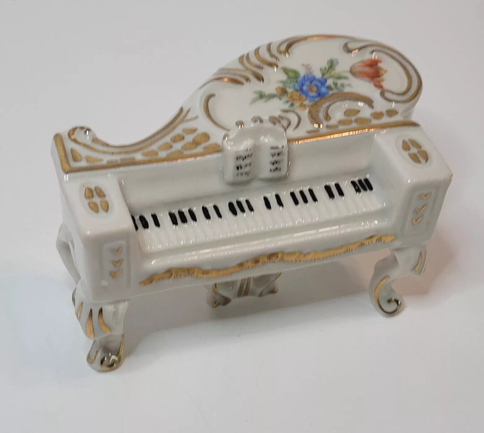 Vtg Mini Grand Piano Vanity/Cabinet Piece Flowers Dollhouse Accessory China 