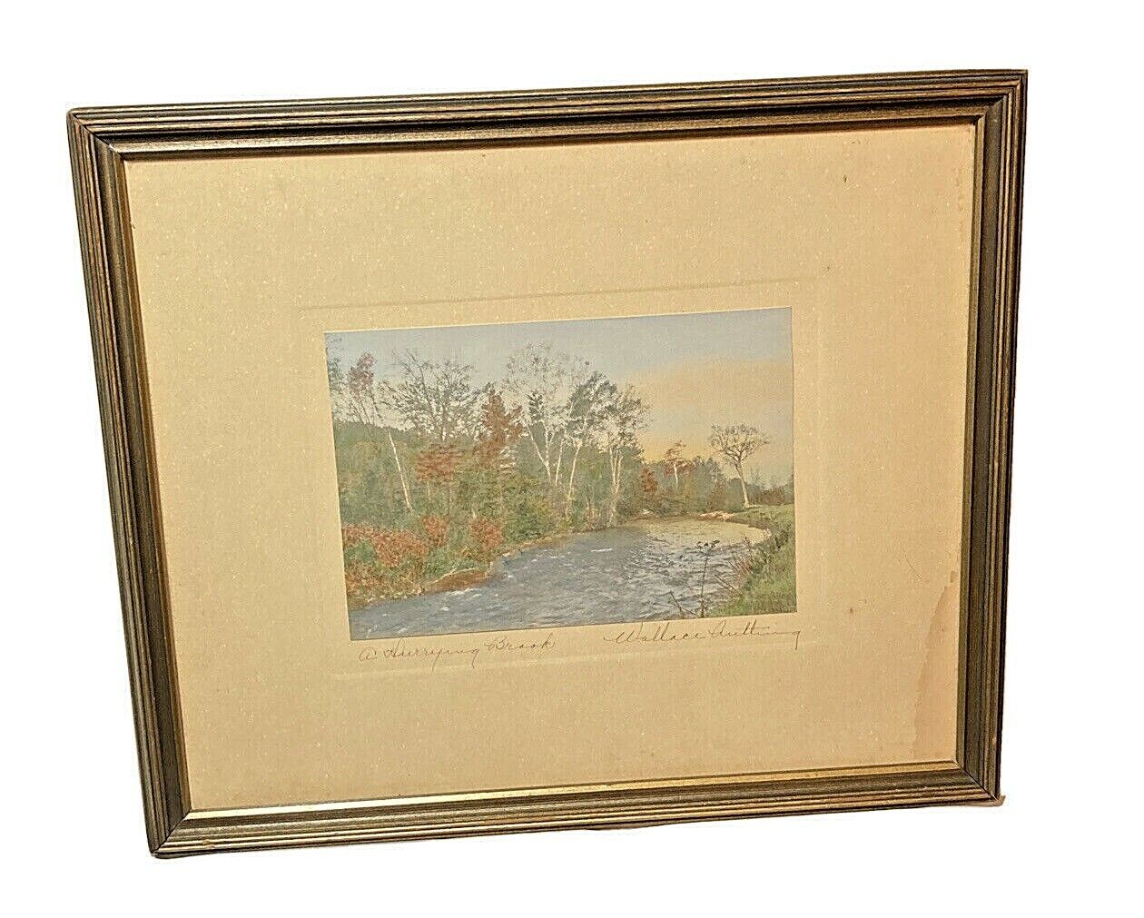 Wallace Nutting signed hand tinted colored photograph a Hurrying Brook antique