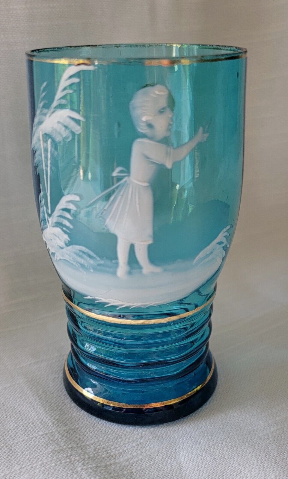 Antique Victorian Mary Gregory Turquoise Blue Juice Drinking Glass 4.25\