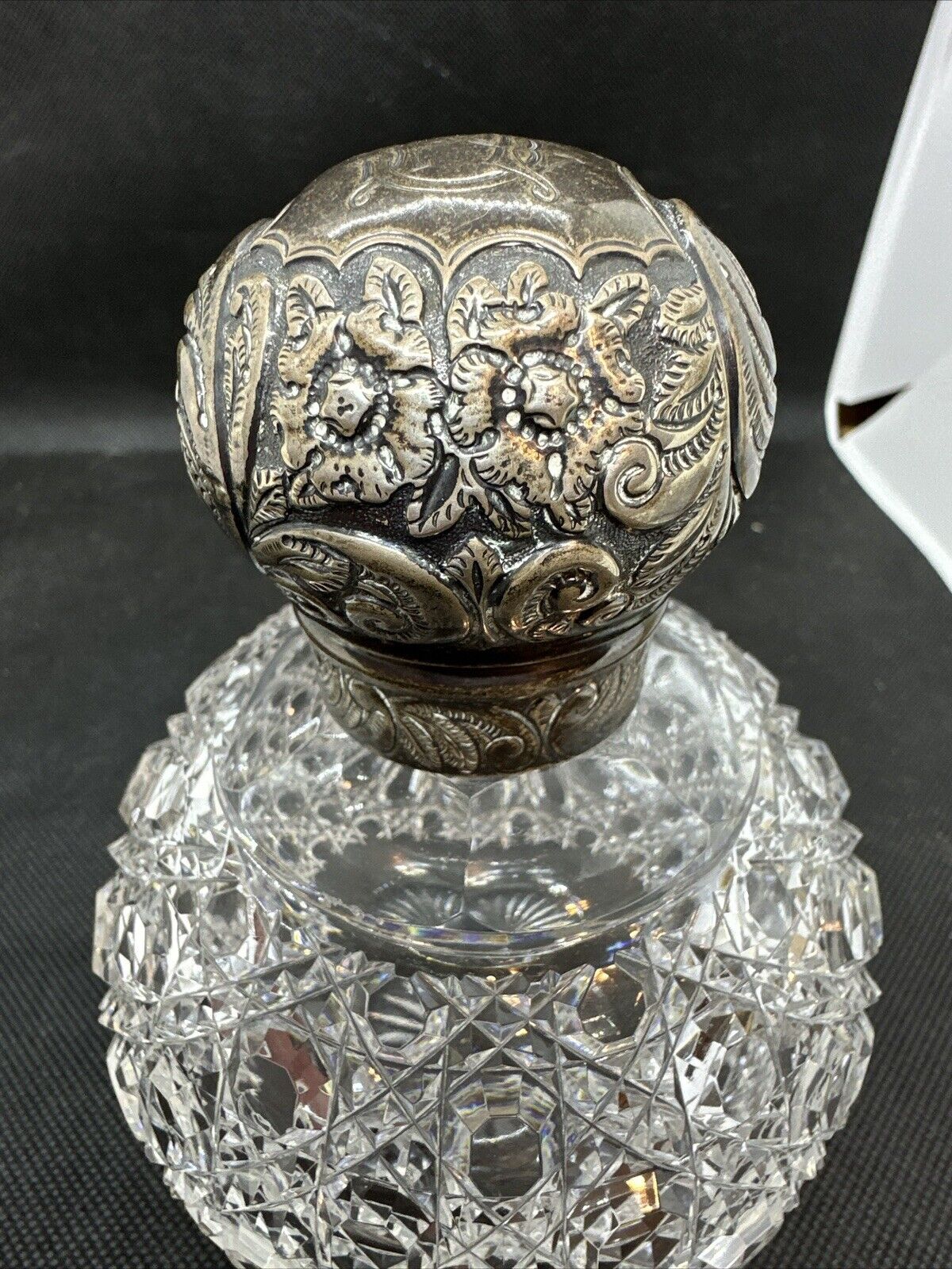 Antique Sterling Silver And Crystal  Perfume Bottle 5 1/2\