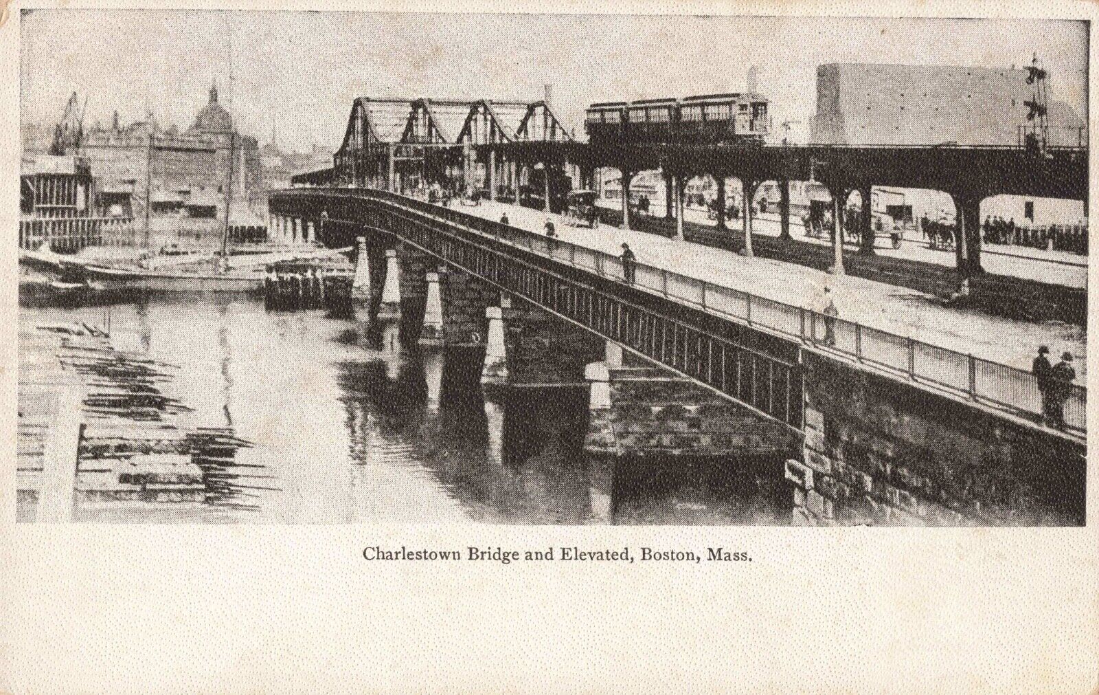 Charlestown Bridge & Elevated Railway Boston Massachusetts MA c1905 Postcard