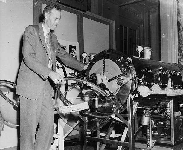 Inventor John Haven Emerson Illustrating How His Iron Lung Works 1948 OLD PHOTO