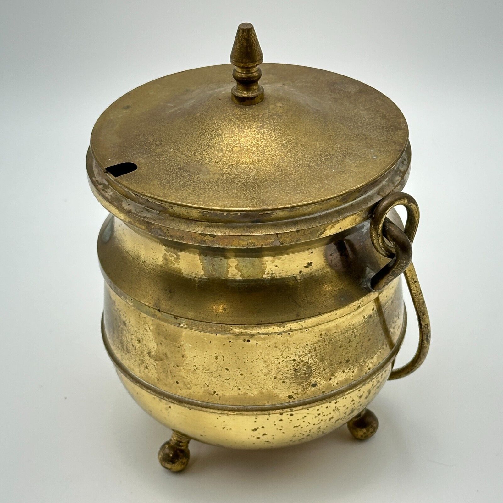 VTG Japan Brass Pot Handle Smudge Pot Gypsy Cauldron 3 Footed 5.5\