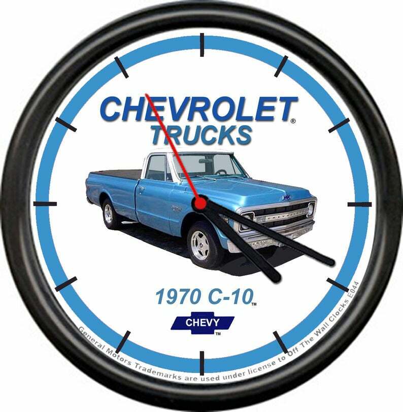 Licensed 1970 C-10 Blue Chevrolet Pickup Truck General Motors Sign Wall Clock
