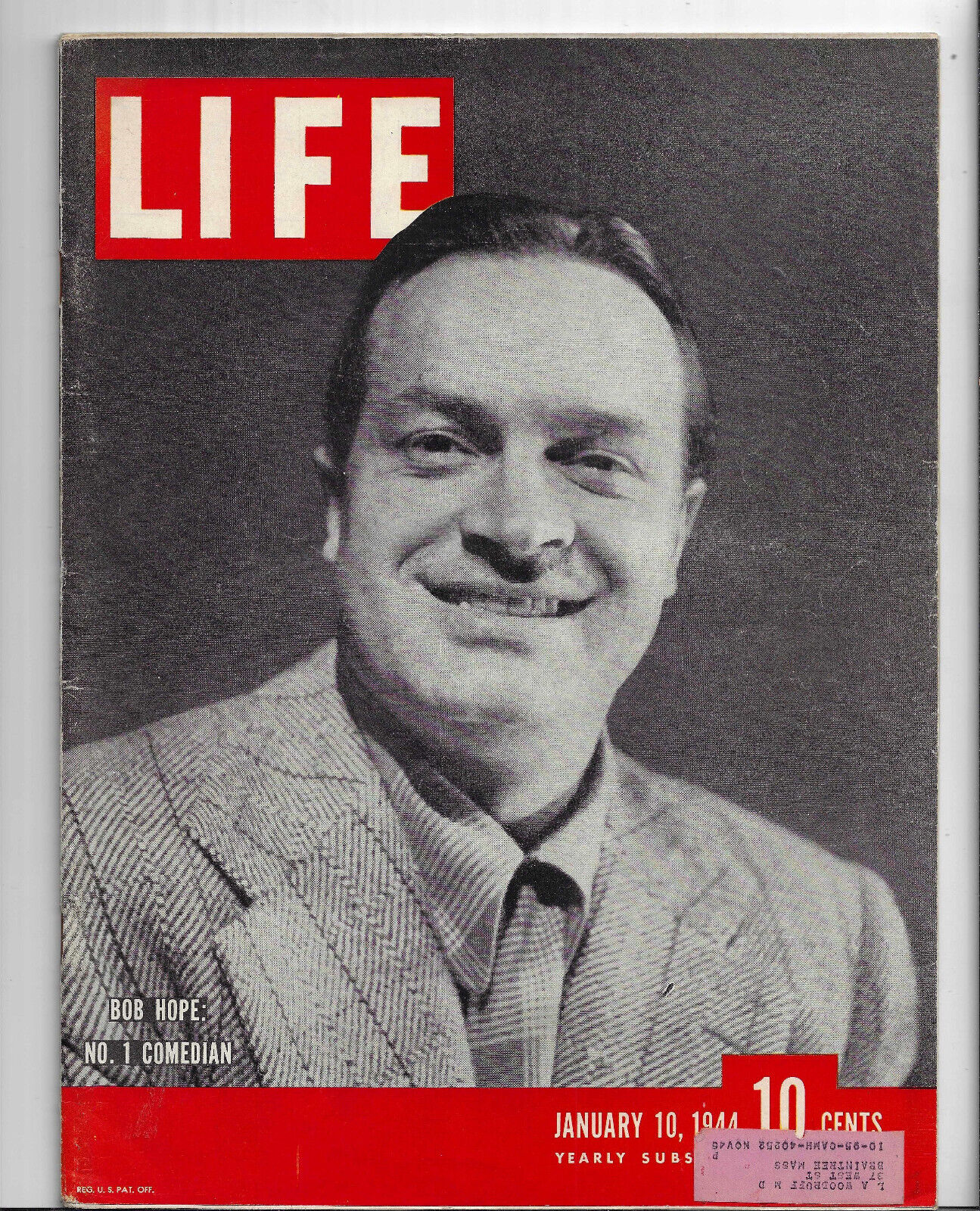 BOB HOPE on the cover of LIFE MAGAZINE, January 10, 1944, Condition – (VG)