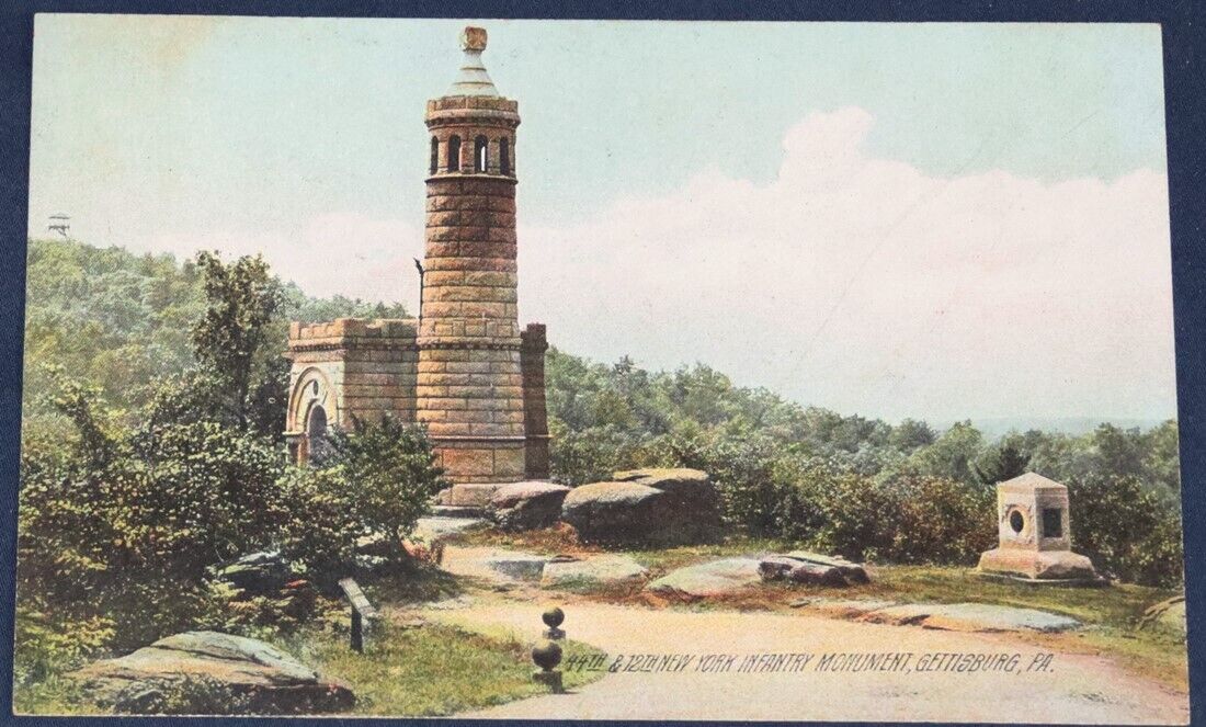 44th & 12th New York Infantry Monument, Gettysburg, PA Postcard - Rotograph