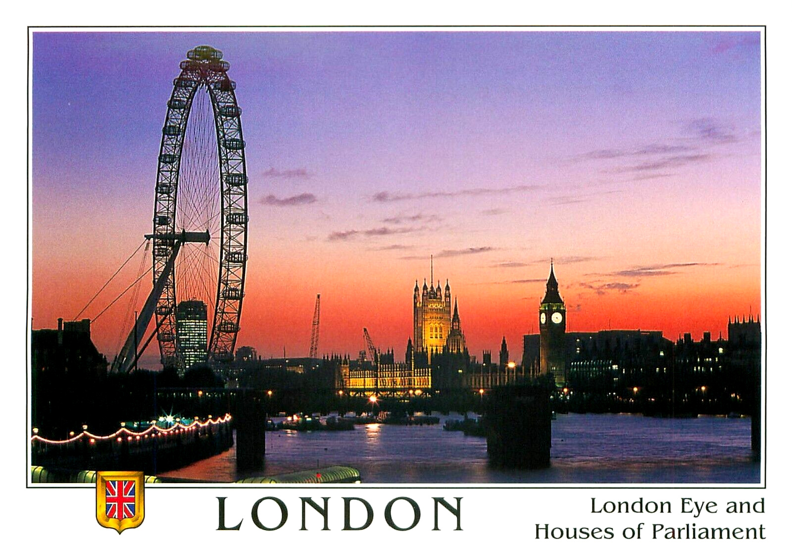 London Eye & Houses of Parliament at Dusk London England Unposted Postcard