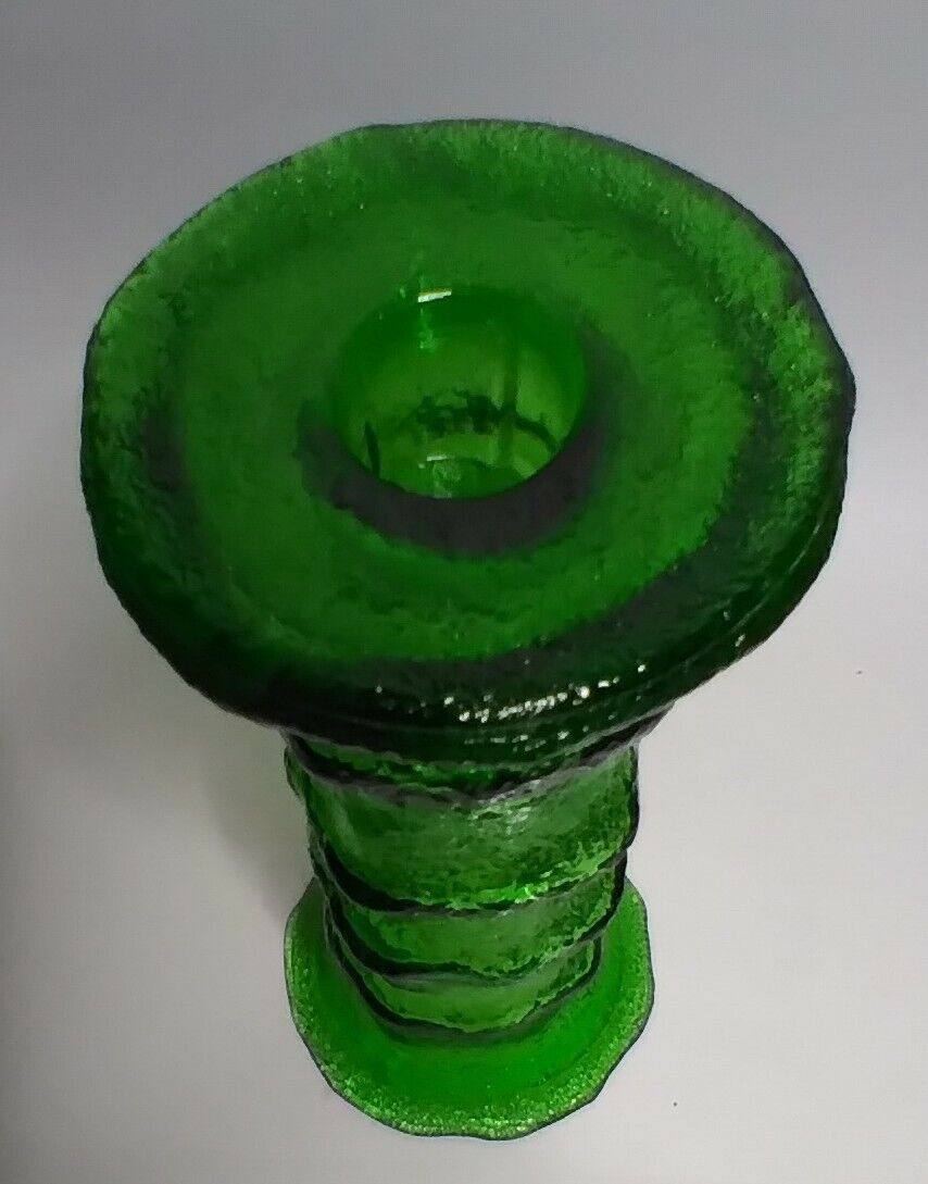Vtg.E.O. Brody Co. 1950's-1988 Green Crinkle Glass Double Use Candlestick/Vase