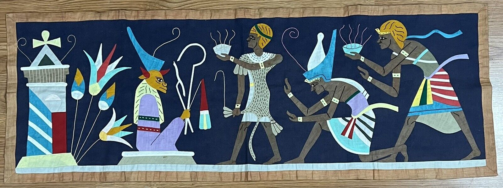 Vintage Egyptian Appliqué Cloth Tapestry Handmade Hand Stitch Art Ancient Egypt