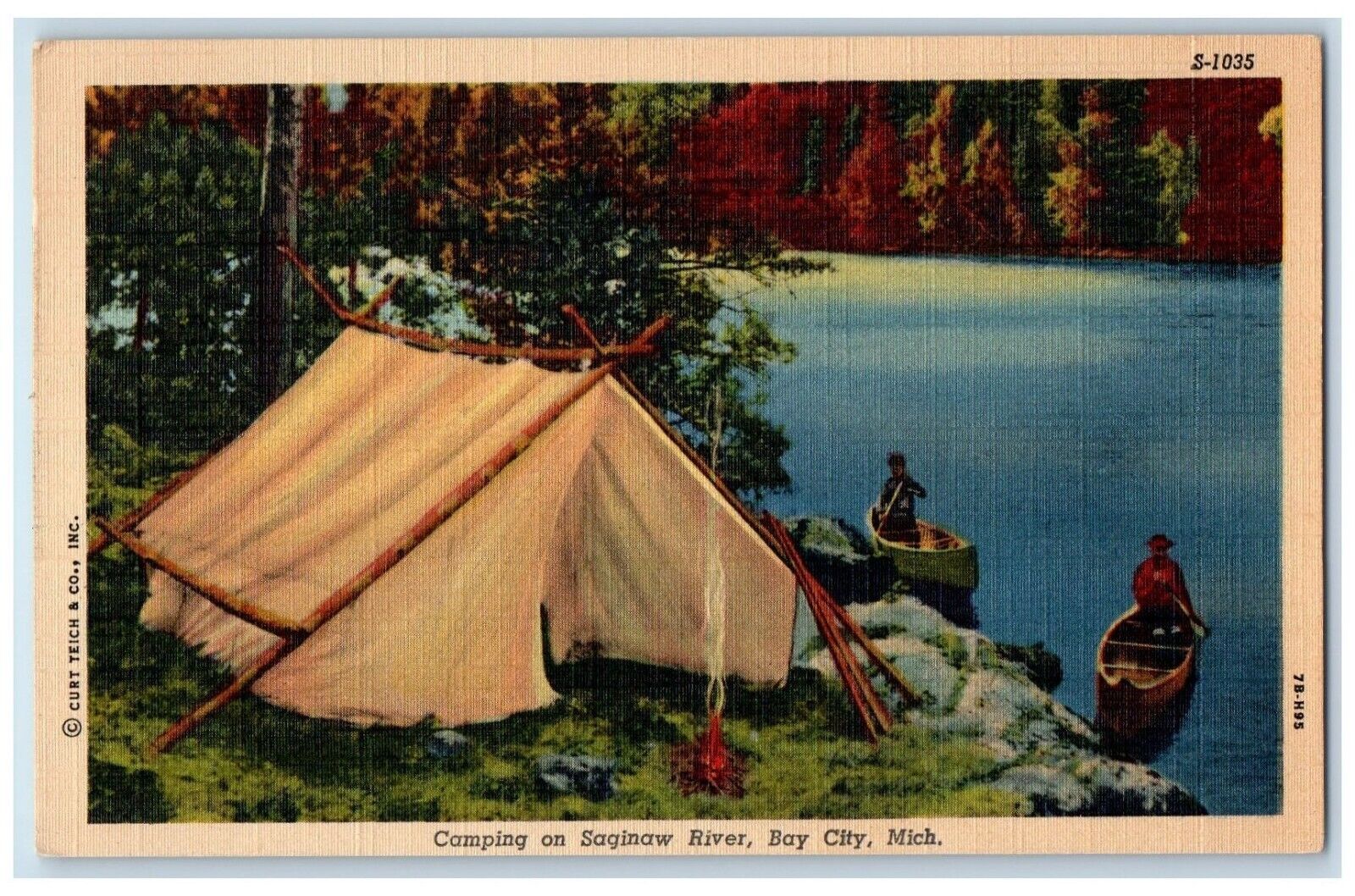 Camping In Saginaw Bay Canoeing Tent Bonfire Bay City Michigan MI Postcard