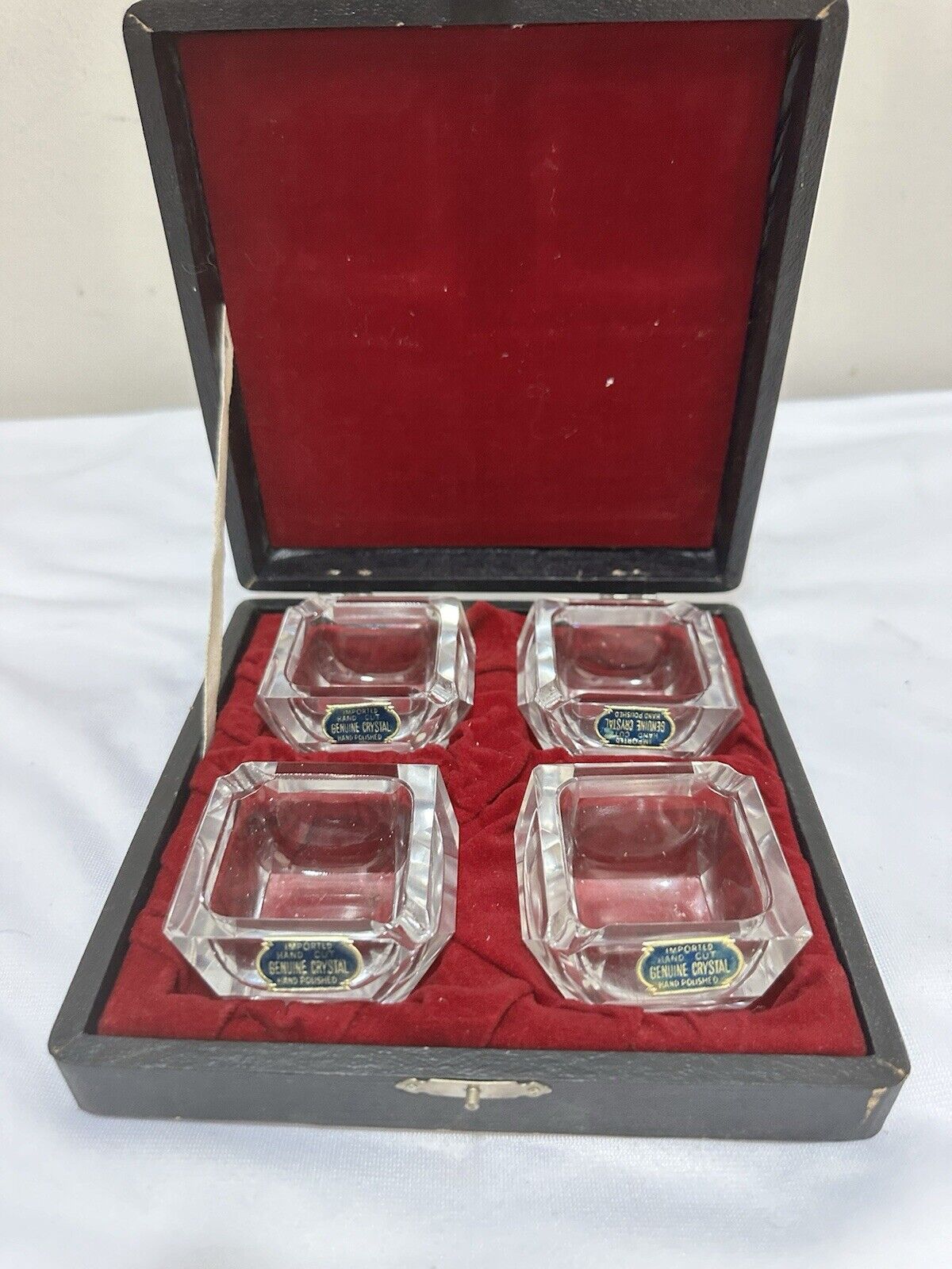 Set of 4 Vintage/Antique Salt Cellars  Crystal Cut Glass with Original Box