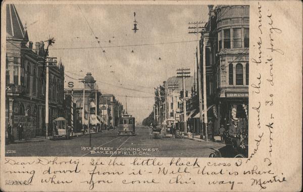1905 Bakersfield,CA 19th Street Looking West Kern County California Postcard