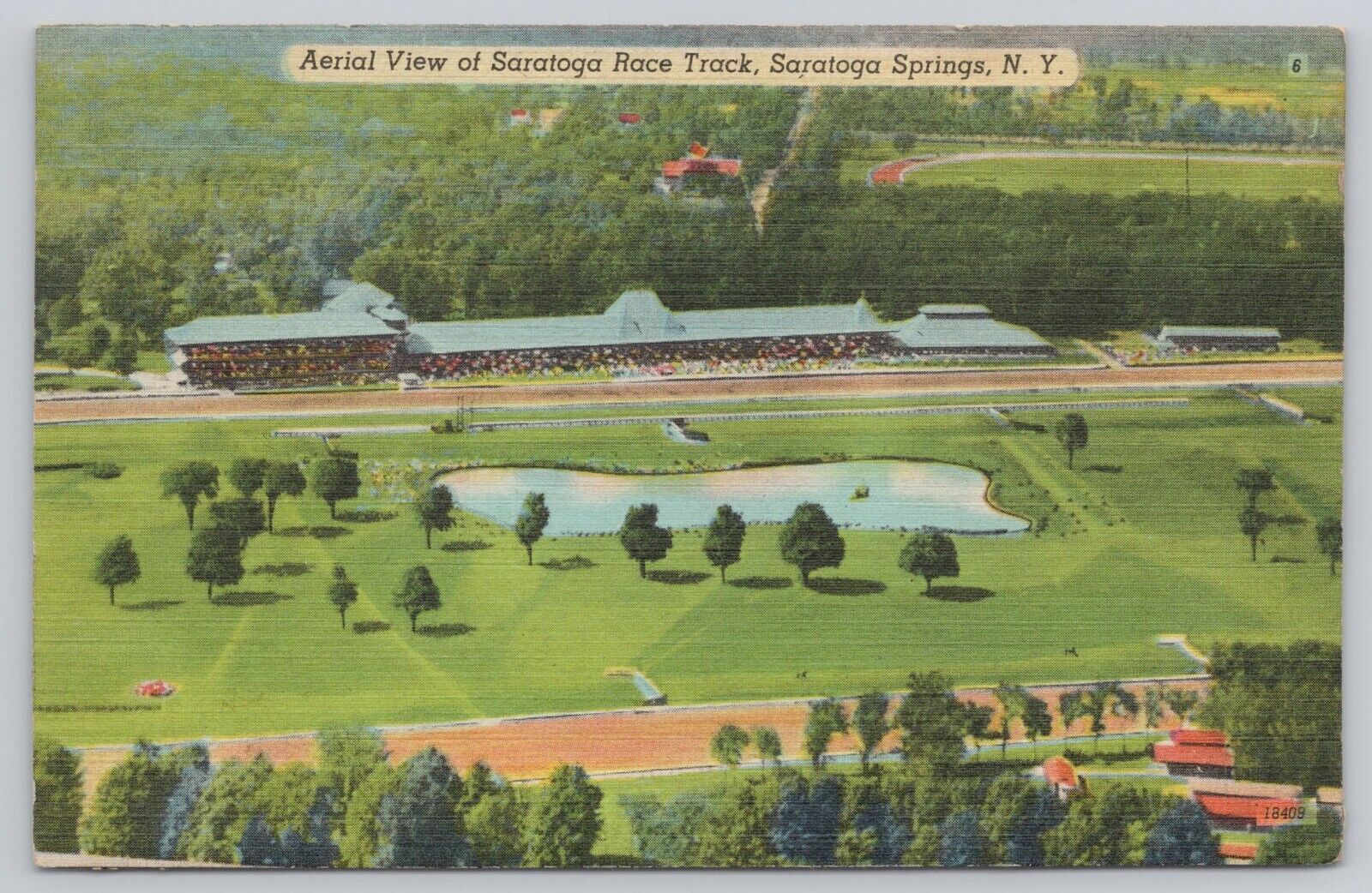 Vtg Post Card Aerial View of Saratoga Race Track, Saratoga Springs, N.Y. F49