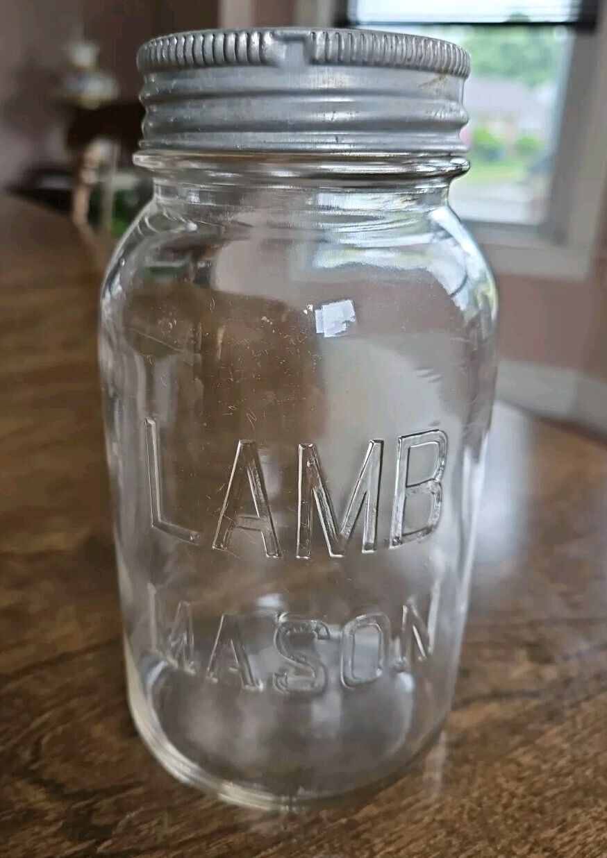 Vintage LAMB Mason Jar & Lid Quart Size Canning Jar