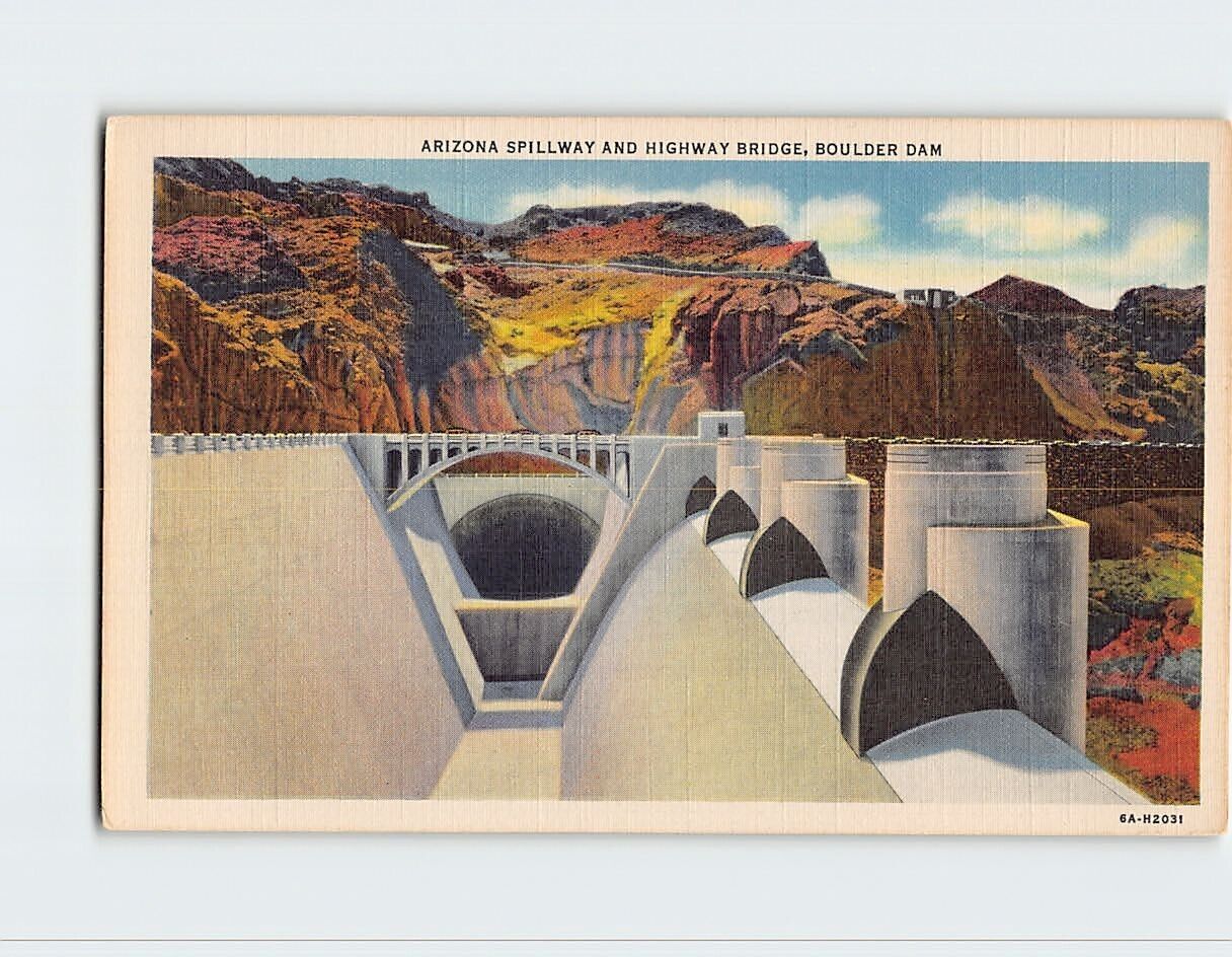 Postcard Arizona Spillway And Highway Bridge, Boulder Dam, Arizona