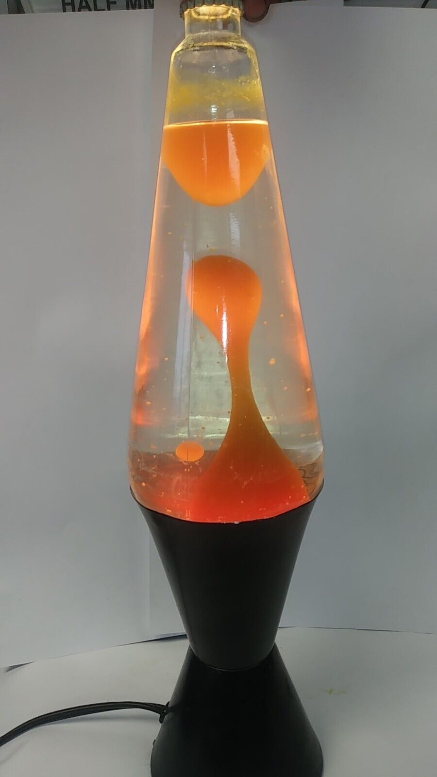 Vintage 90's Lava Light Lamp Orange & Yellow with a Black Base Works Perfect