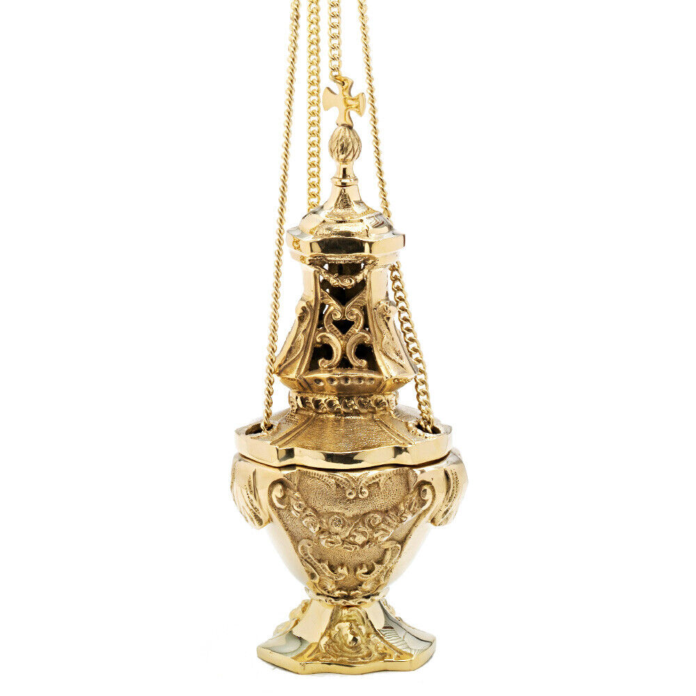 Christmas barrel with chain 90cm cross shell large gold 7639