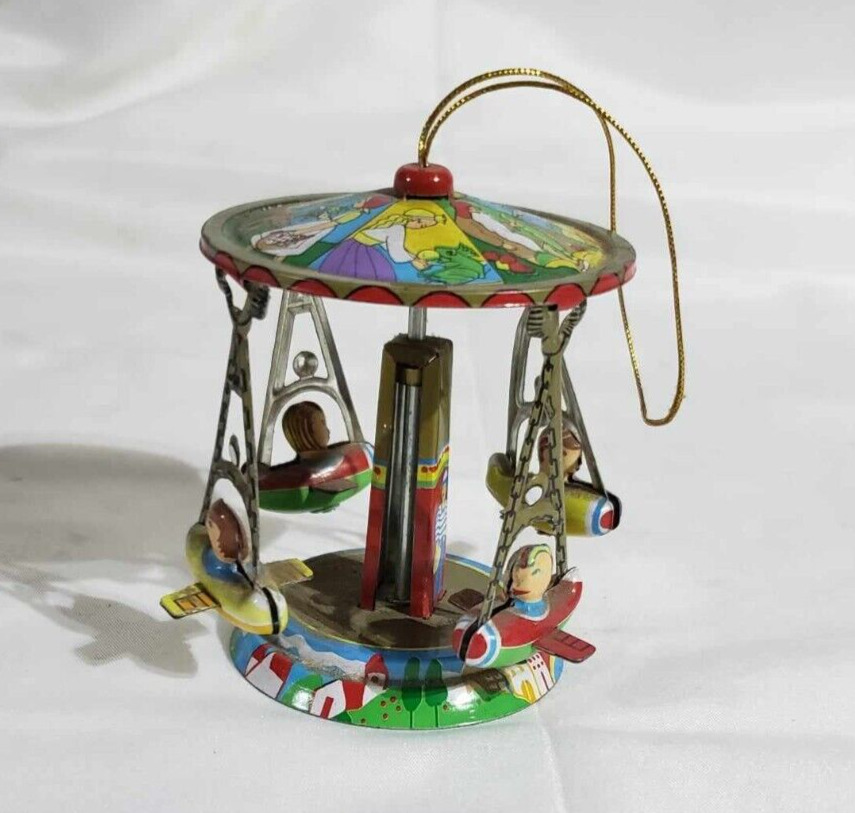 Vintage Schylling Carousel tin airplane ride toy collectible Christmas ornament