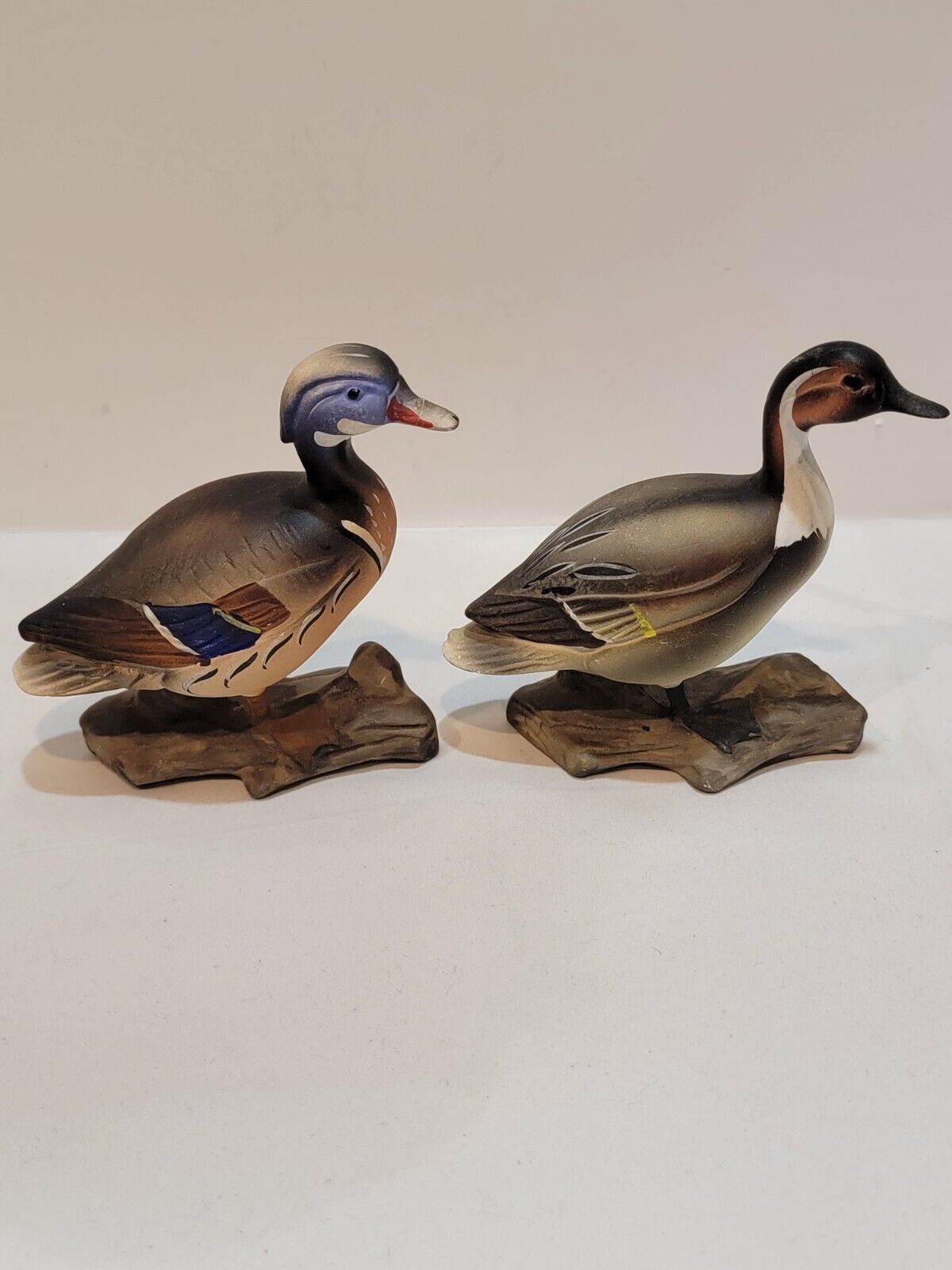 Lot of 2 Vintage ENESCO Porcelain Wood & Pintail Duck Figurines E2001 READ