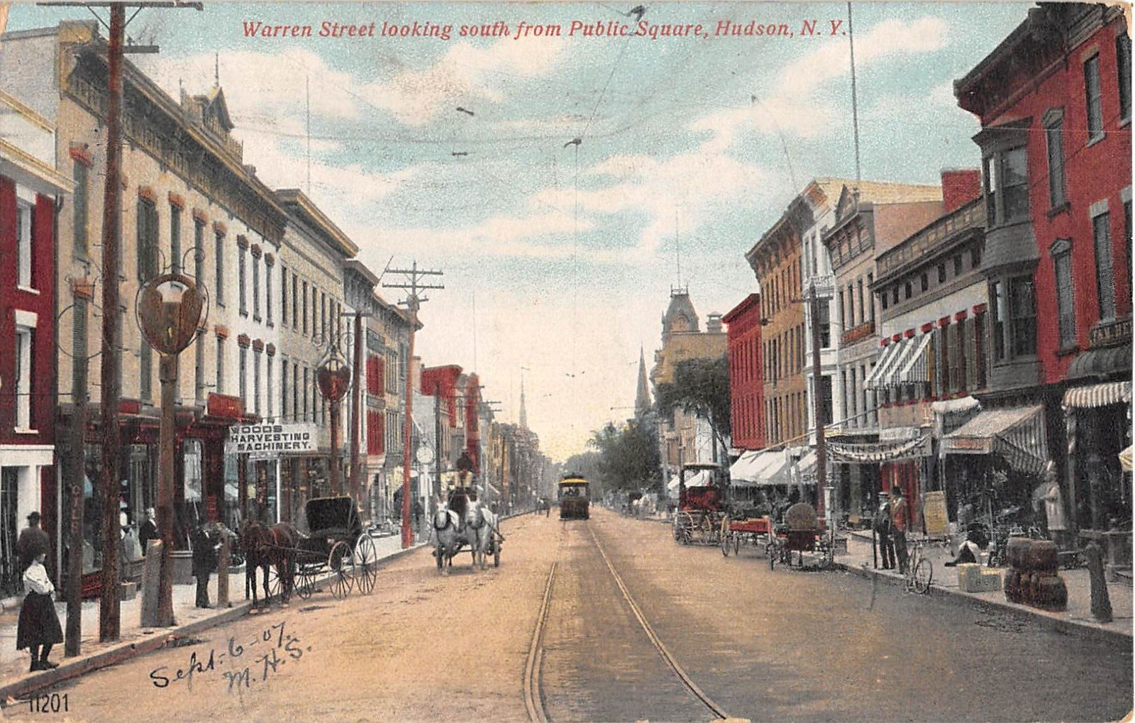 1907 Stores Warren St. looking South Hudson NY post card Columbia county