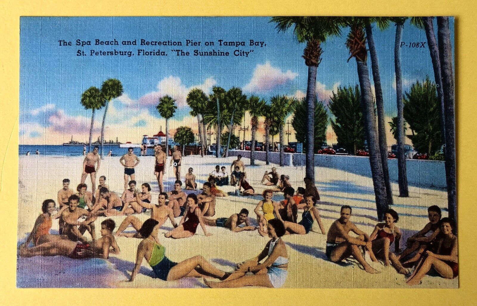 Vintage Postcard 1940 People Beach Ocean Tampa Bay ￼St. Petersburg￼, Florida￼ FL