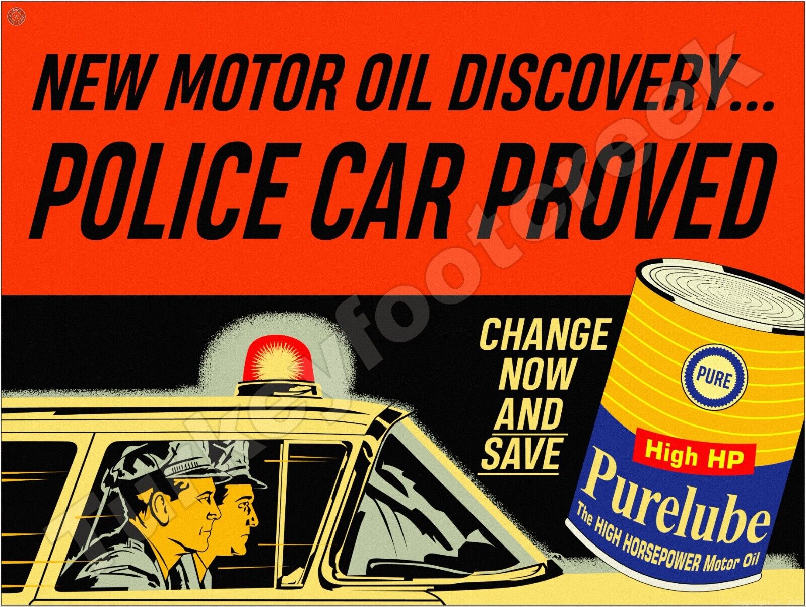 Purelube Motor Oil Police Proved Metal Sign 3 Sizes to Choose From
