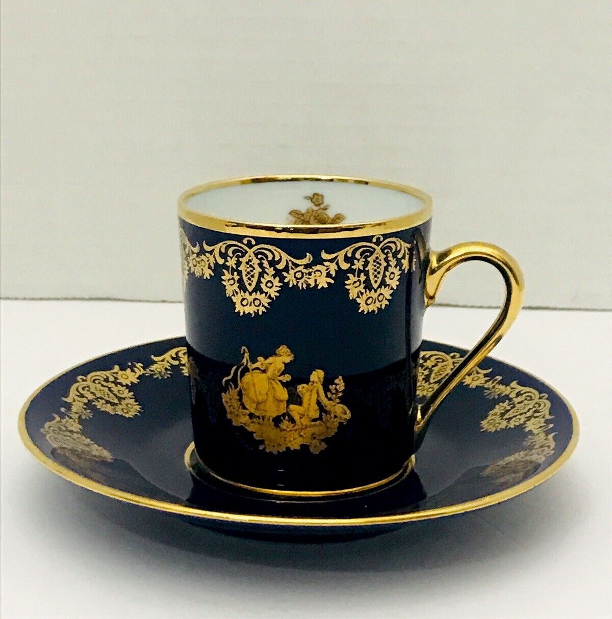 Imperial Limoges France 22 K Gold Demitasse Tea Cup & Saucer Colbalt Blue 