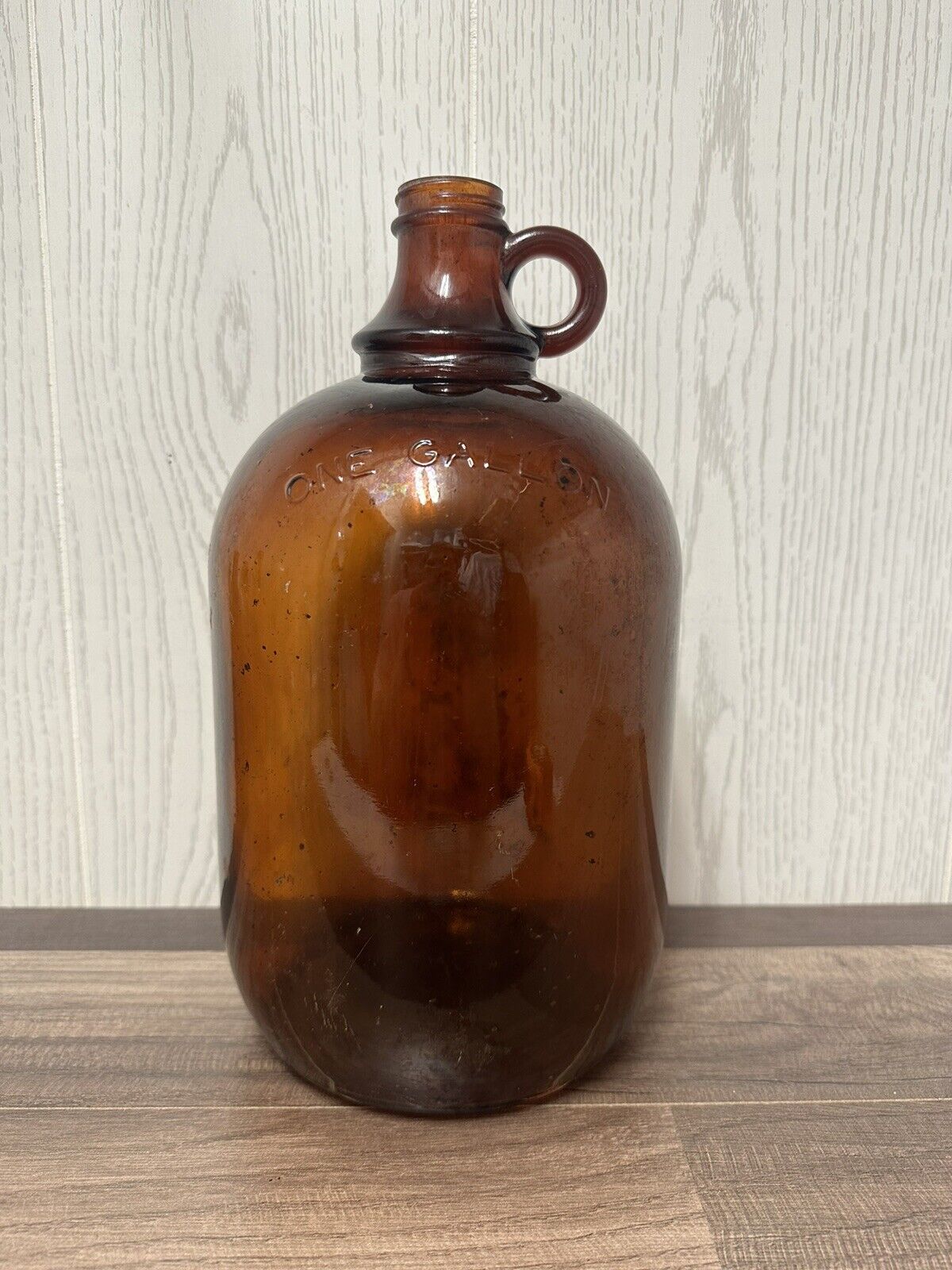 Vintage Brown Glass Jug One Gallon Embossed
