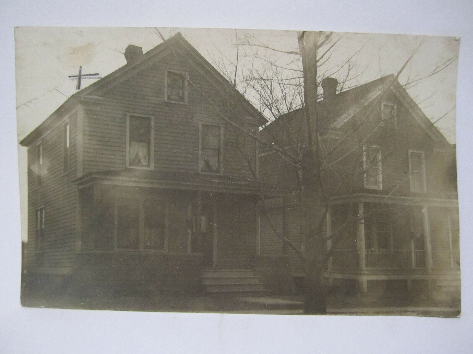 TWO SIMILAR HOUSES FROM STREET REAL PHOTO POSTCARD 1910 RPPC