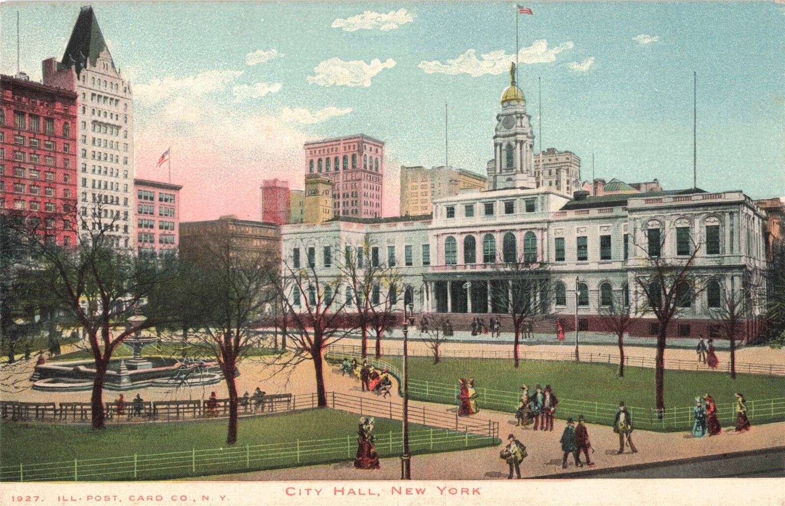 City Hall NY New York Park Fountain People Action 1901 Postcard B403