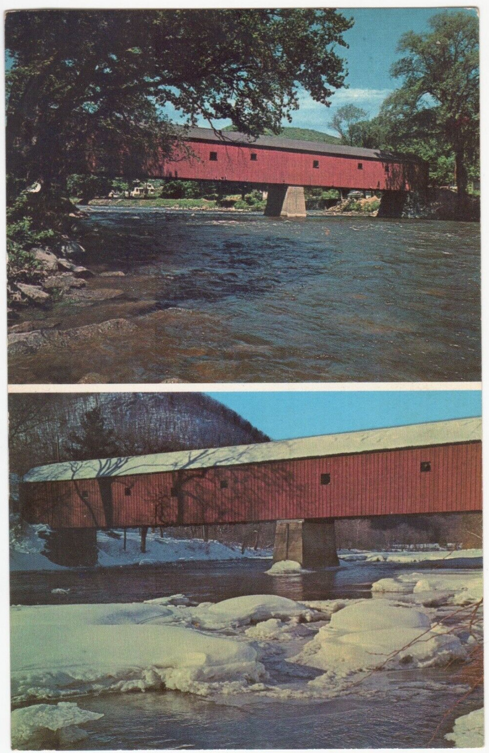 Dual View Covered Bridge Housatonic River West Cornwall CT by Scofield Postcard