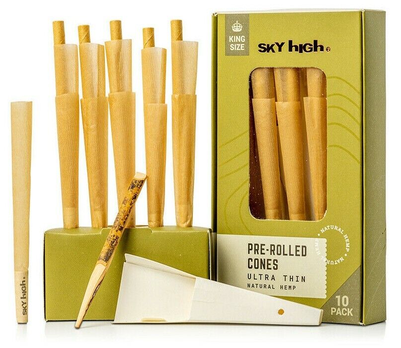 SKY HIGH Ultra Thin King Size Natural Unbleached Hemp Cones Kit - 10 Pack