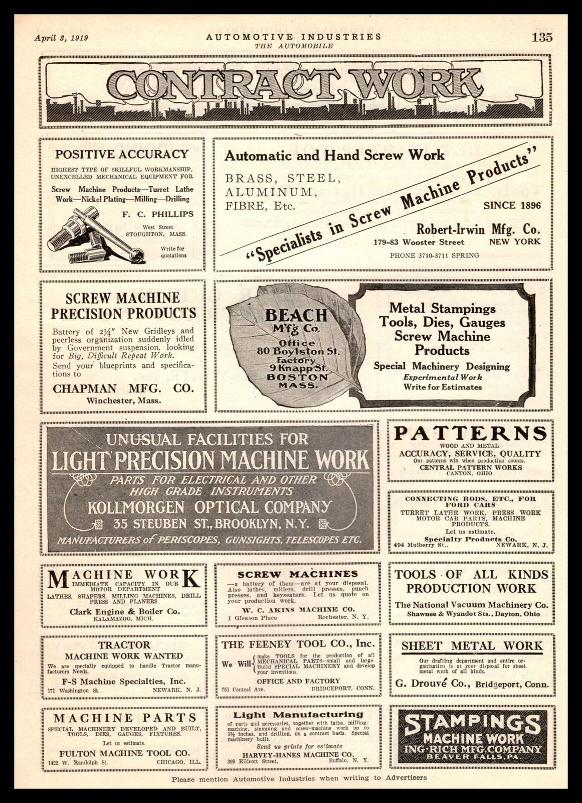 1919 F.C. Phillips Stoughton Massachusetts Chapman Mfg Co Winchester MA Print Ad